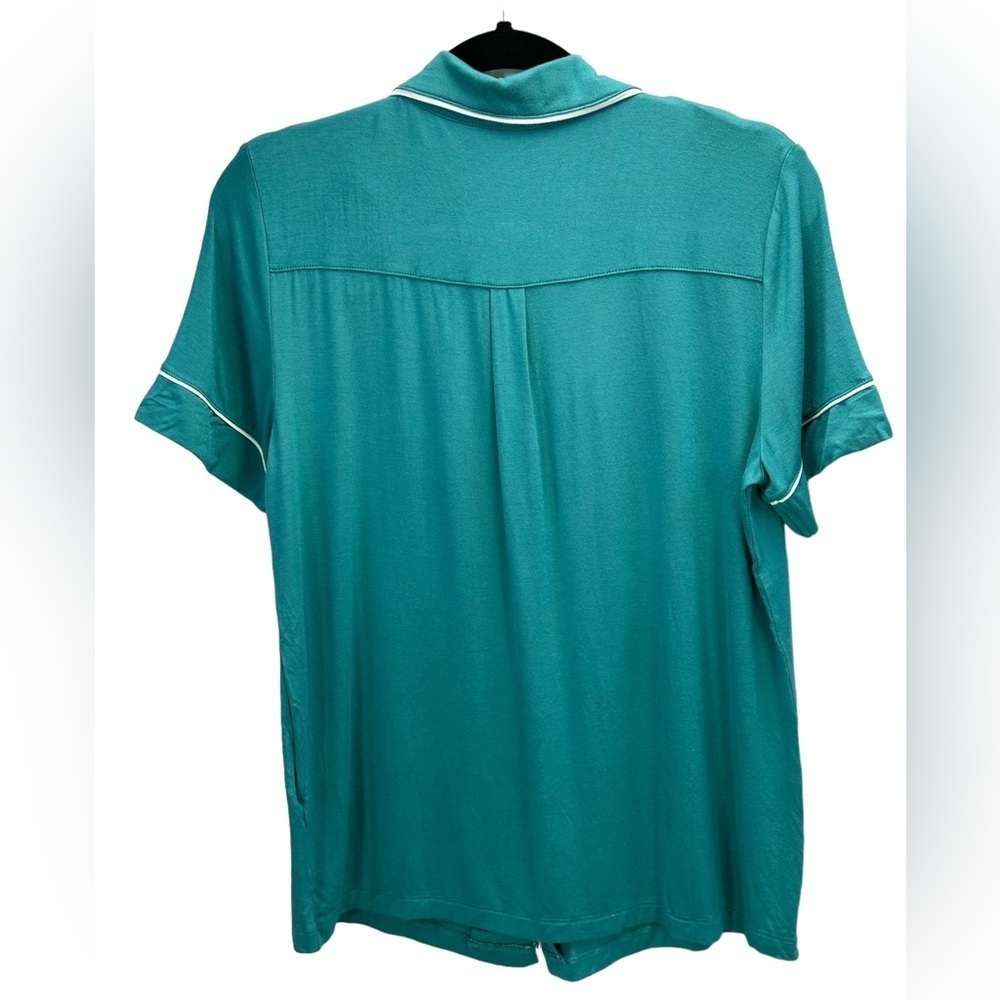 Alfani 2-piece Notch Collar Button Down Pajama Short Set - Teal Blue Green - Med - Picture 5 of 11